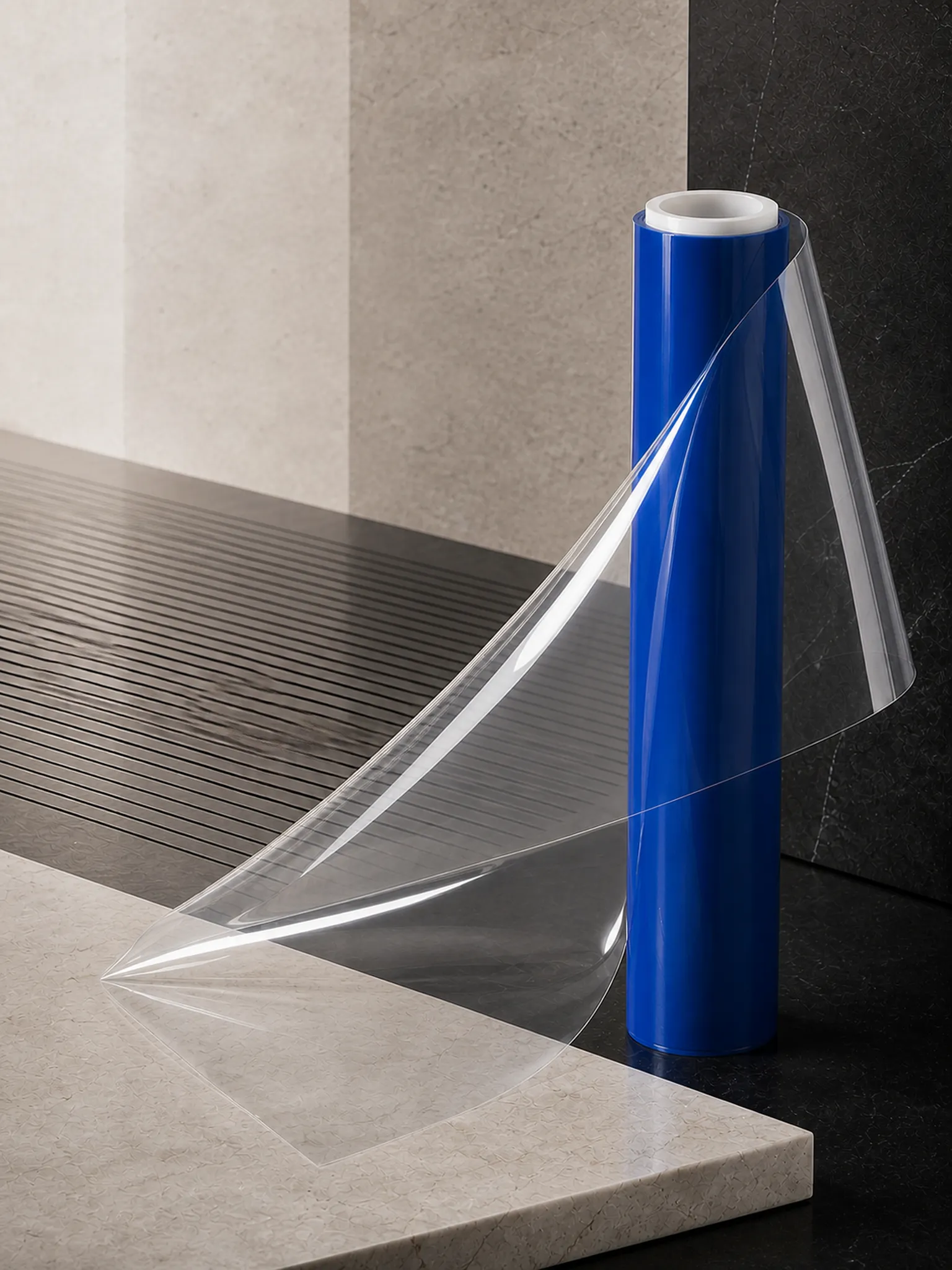 Super Clear PVC Film — Blue-tinted or natural base, per sealed sample
