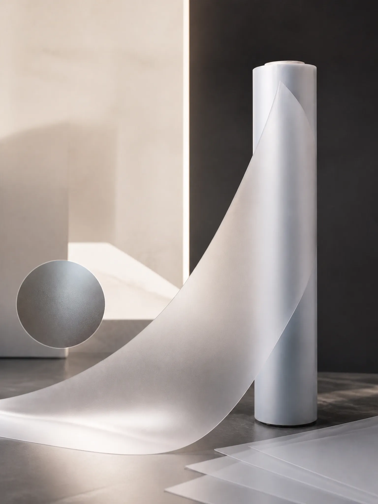 Translucent Frosted Embossed Film — Roll, sheet and macro agree — texture is the goods