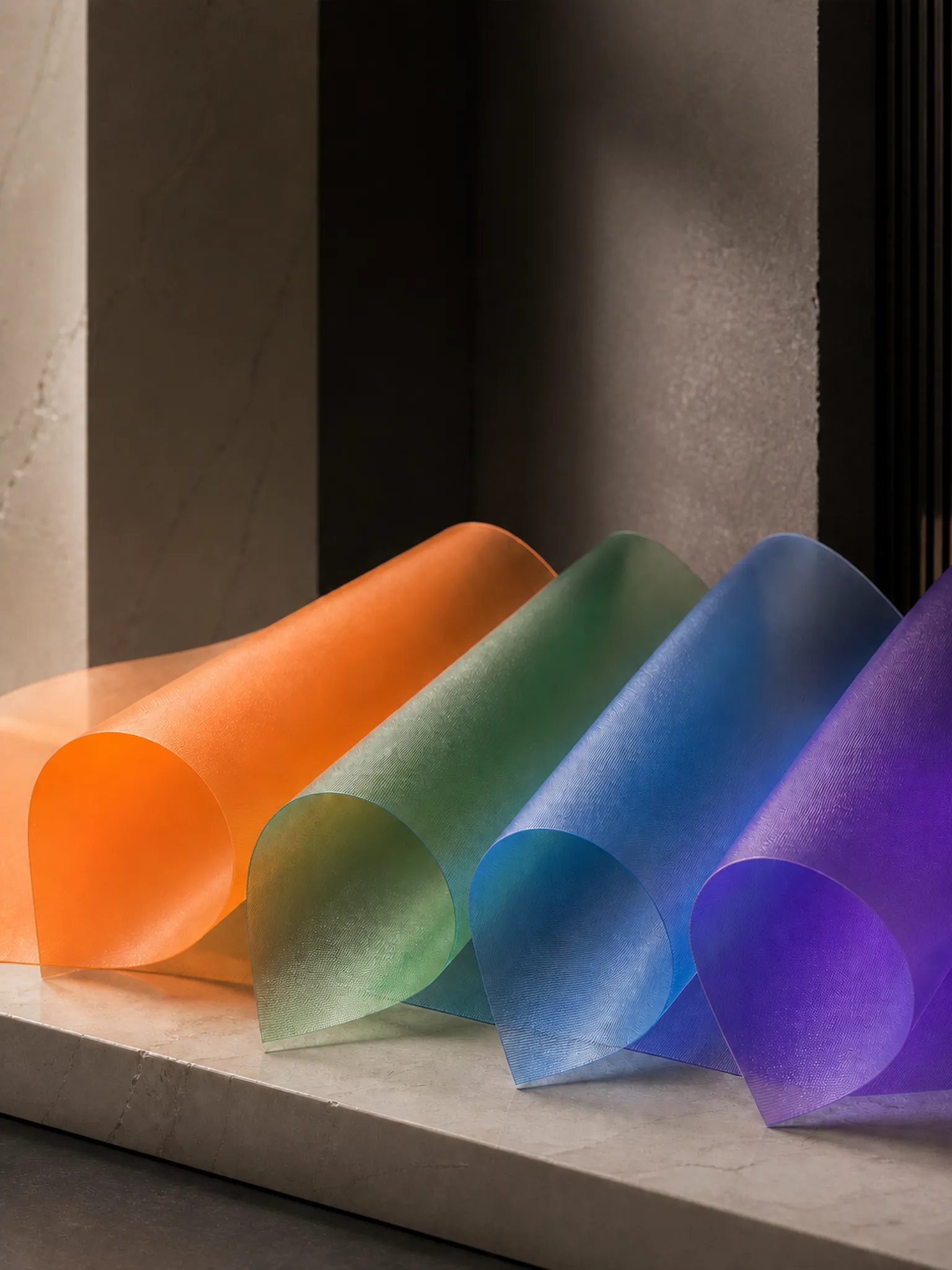 Colored Translucent Frosted Film — Frost depth & pattern per physical sample
