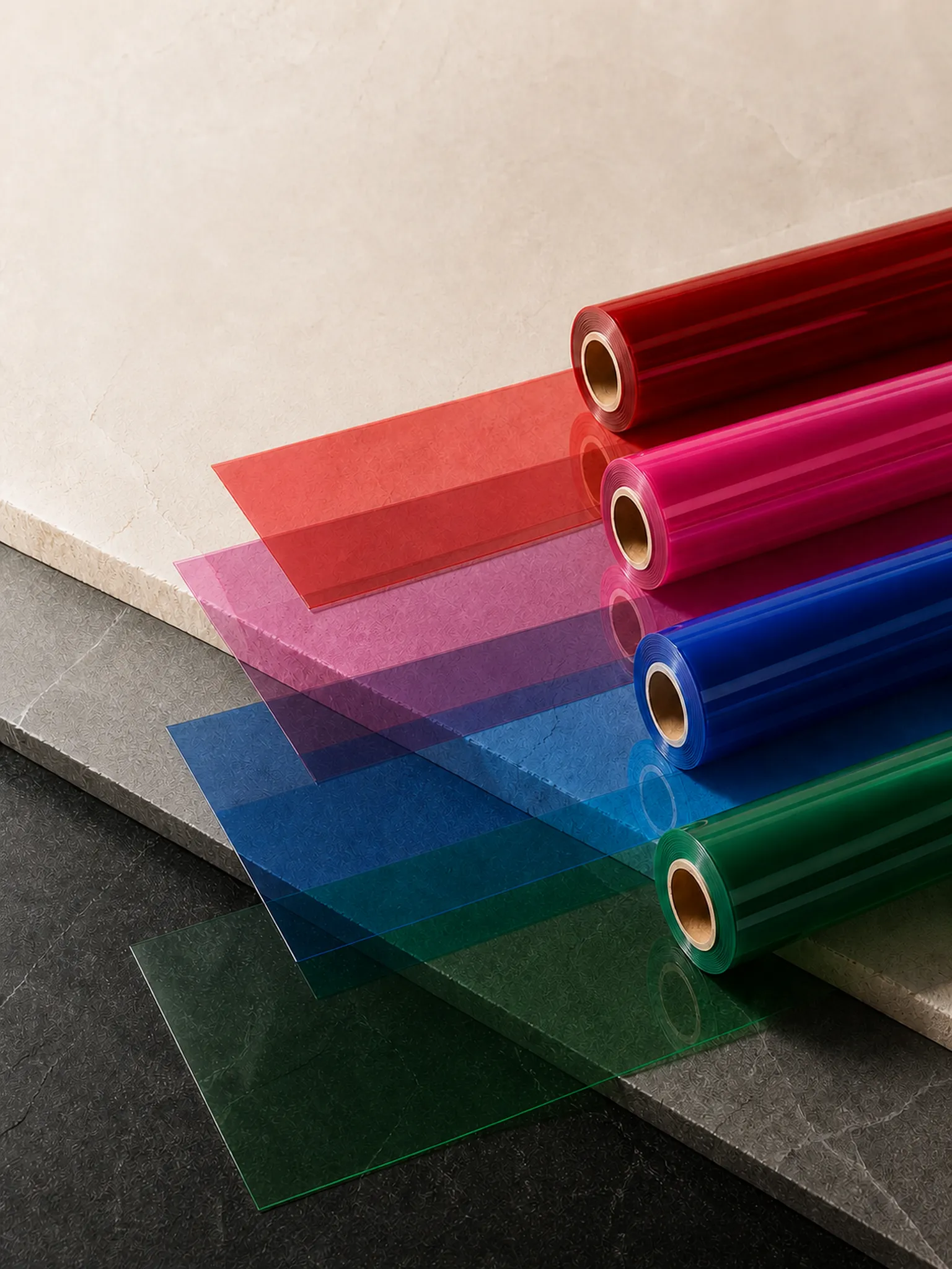 Colored Transparent PVC Film — ΔE tolerance agreed for repeat orders