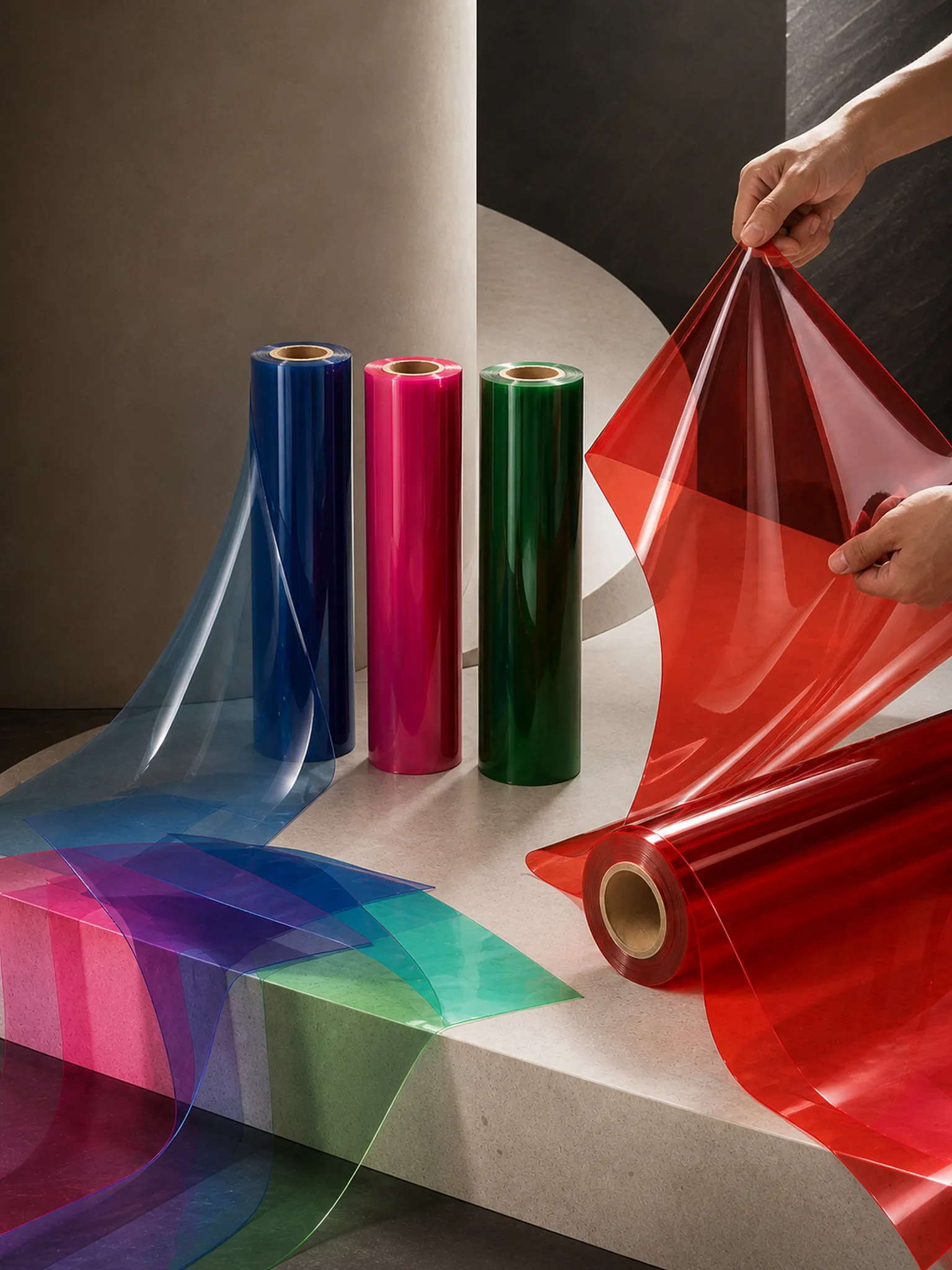 Colored Transparent PVC Film — Thickness shifts the depth of shade