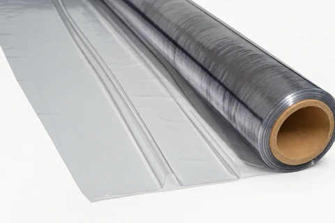 Clear grey PVC roll with an unrolled sheet